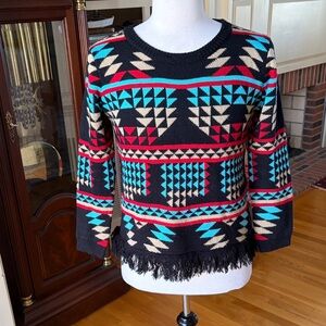 Trendy Geometric Sweater - Black, Red, Blue, Cream